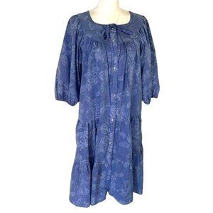 Models Coat Lounge Dress Size 12 Womens Tiered Blue Chambray Floral Poly Blend